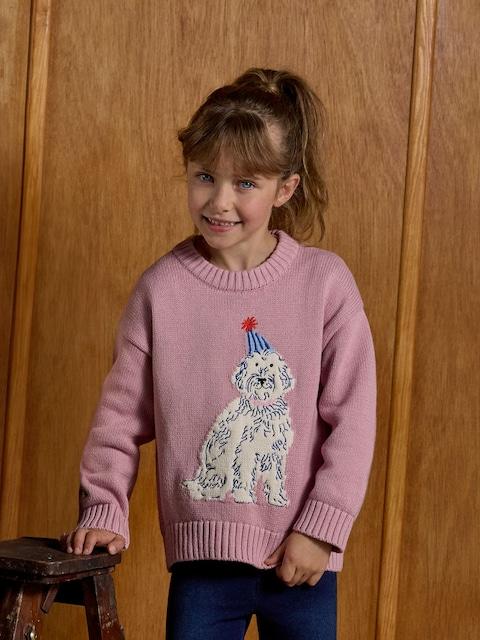 Joules Girls' Pink Cockapoo Dog Knitted Jumper