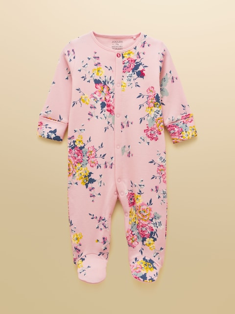 Joules Girls' Razamataz Pink Floral Cotton Babygrow