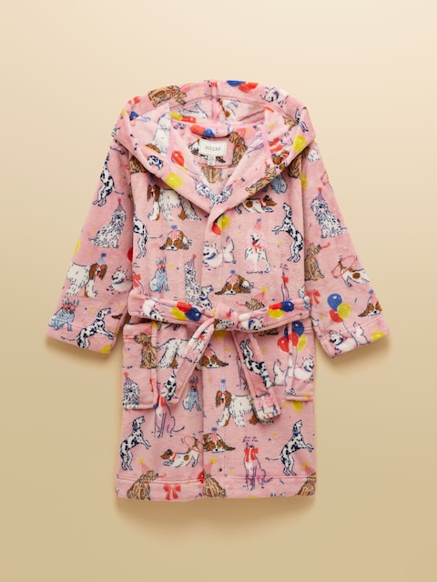 Joules Girls' Snug Pink Dogs Dressing Gown