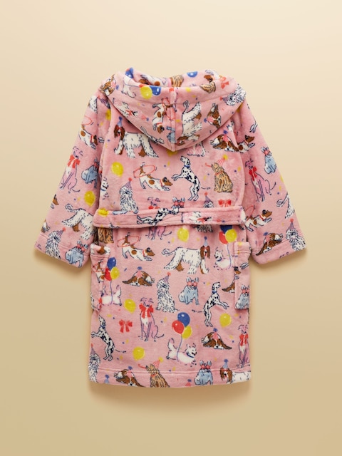Joules Girls' Snug Pink Dogs Dressing Gown