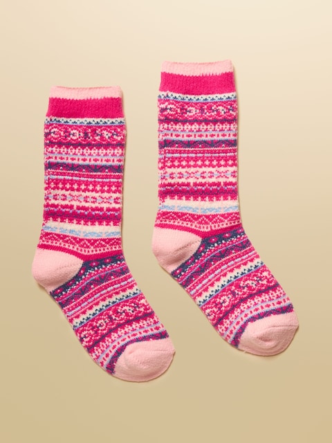 Joules Girls' Wader Pink Fair Isle Welly Socks