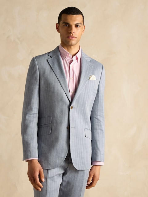 Joules Grey Linen Herringbone Slim Fit Suit Jacket