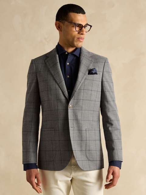 Joules Grey Slim Fit Check Blazer