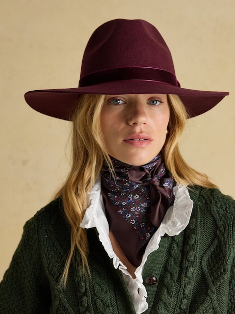 Joules Grove Berry Red Wool Fedora