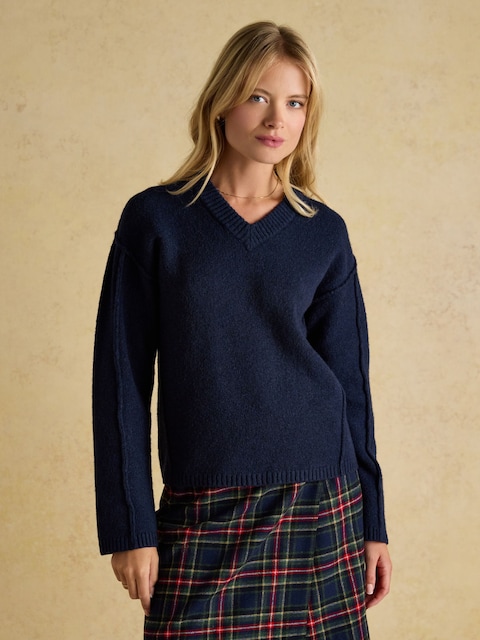 Joules Hannah Navy V-Neck Relaxed Fit Jumper
