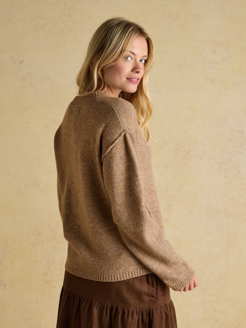 Joules Hannah Tan Brown V-Neck Relaxed Fit Jumper