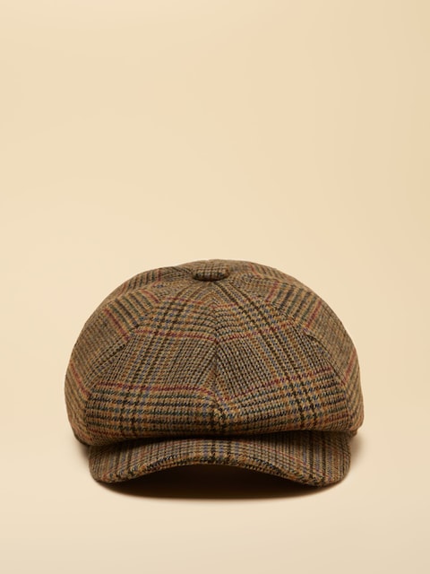 Joules Harrogate Brown Check Baker Boy Hat
