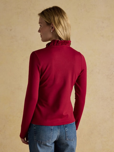 Joules Heidi Red Frill Neck Jersey Fitted Top