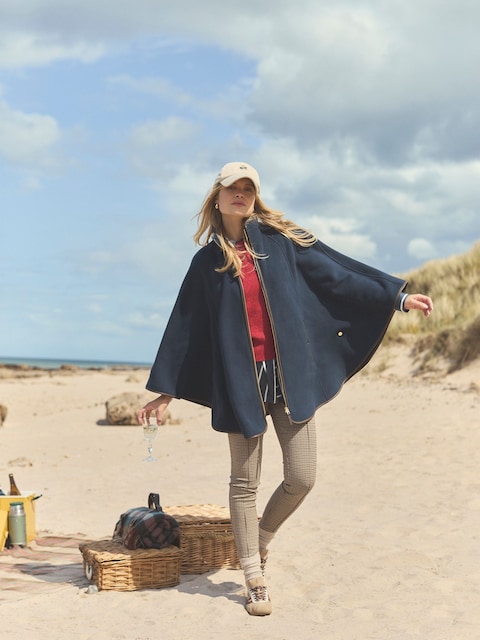 Joules Heritage Navy Fleece Longline Cape
