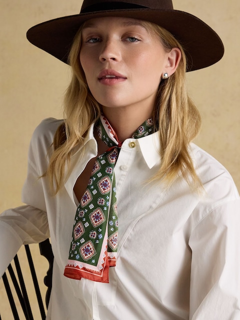 Joules Highgrove Green Silk Printed Skinny Scarf