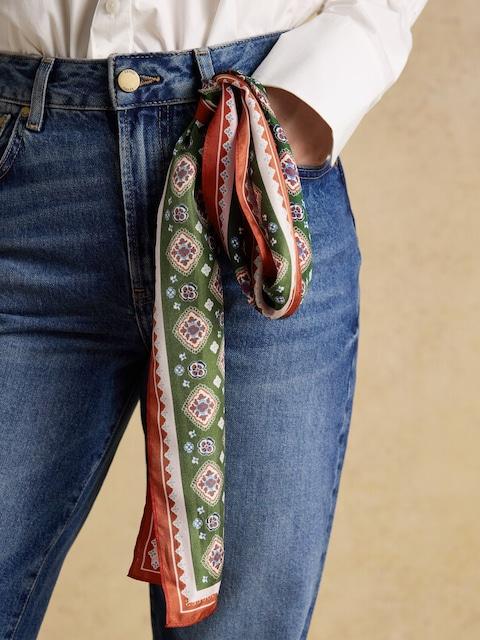 Joules Highgrove Green Silk Printed Skinny Scarf