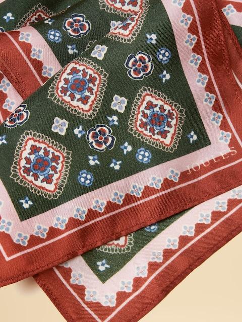 joules Highgrove Green Silk Printed Skinny Scarf