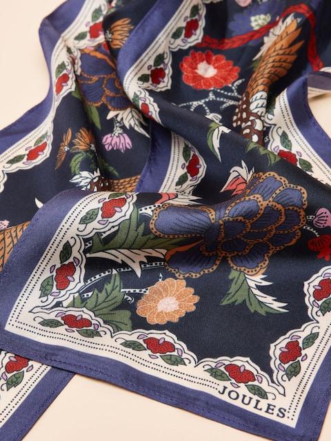 joules Highgrove Navy Silk Printed Skinny Scarf