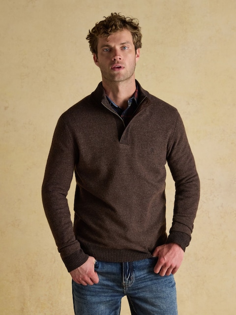 Joules Highland Brown Button Quarter Zip Jumper