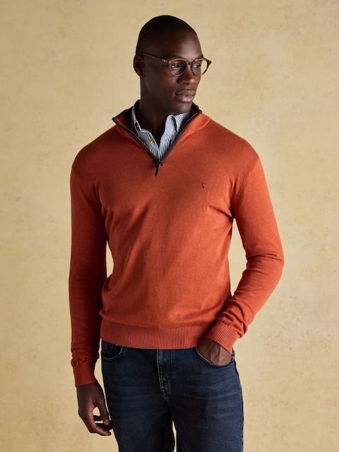 Joules Hillside Orange Quarter Zip Knitted Jumper