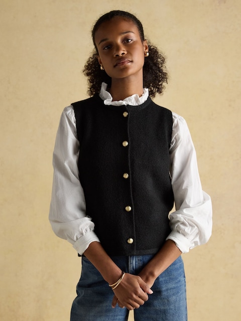 Joules Holly Black Button Through Knitted Vest