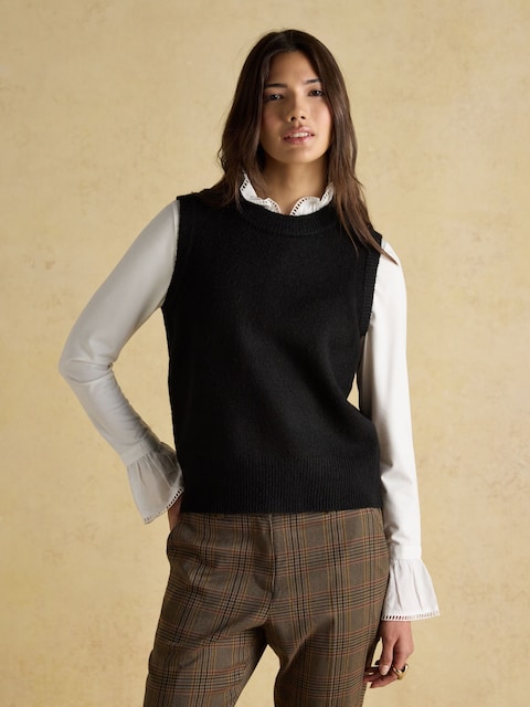 Joules Holly Black Knitted Crew Neck Vest