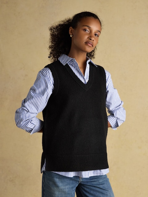 Joules Holly Black V-Neck Longline Knitted Vest