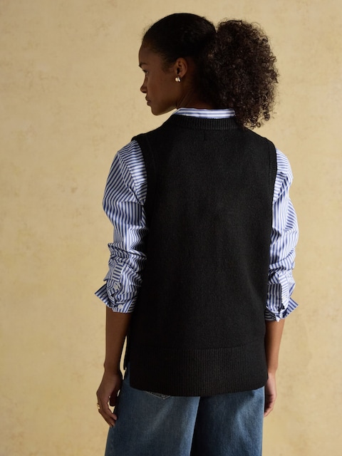 Joules Holly Black V-Neck Longline Knitted Vest