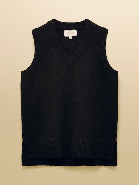 joules Holly Black V-Neck Longline Knitted Vest