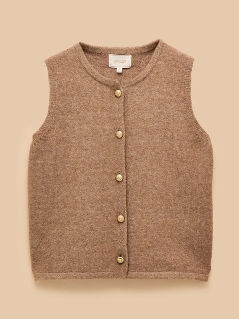 joules Holly Camel Button Through Knitted Vest