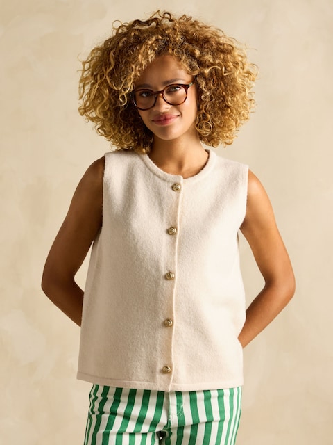 Joules Holly Cream Button Through Knitted Vest