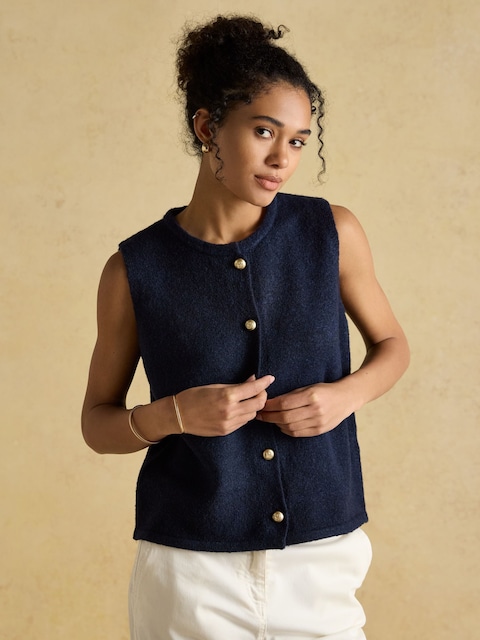 Joules Holly Navy Button Through Knitted Vest