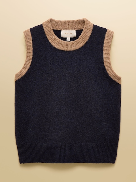 joules Holly Navy/Camel Knitted Crew Neck Vest