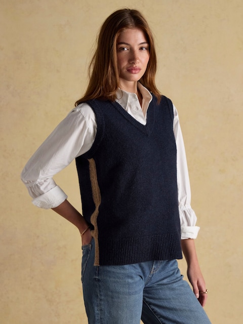 Joules Holly Navy V-Neck Longline Knitted Vest