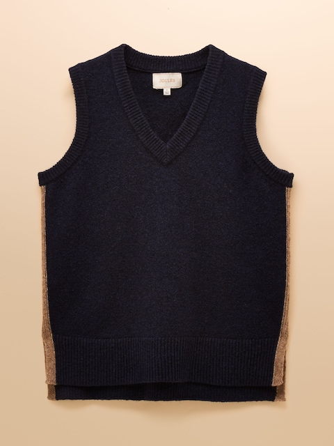joules Holly Navy V-Neck Longline Knitted Vest