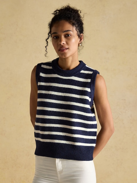 Joules Holly Navy/White Knitted Crew Neck Vest