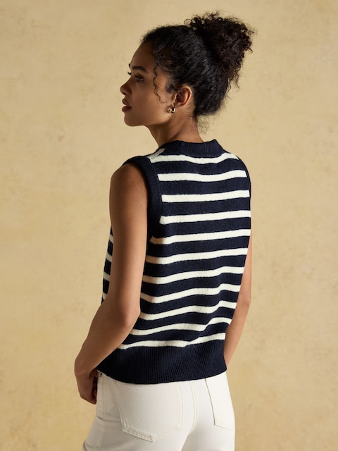 Joules Holly Navy/White Knitted Crew Neck Vest