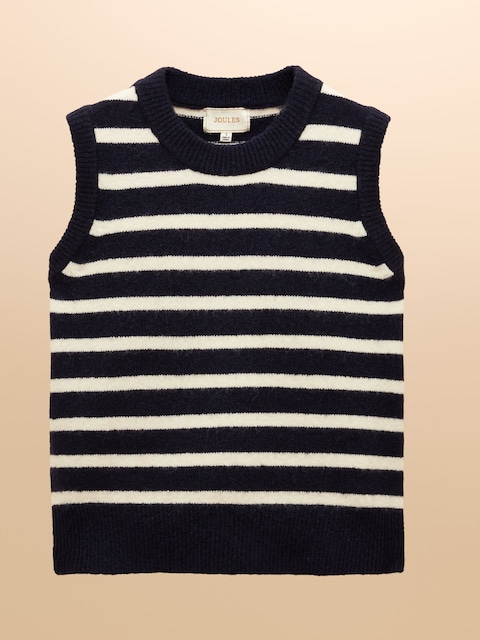 joules Holly Navy/White Knitted Crew Neck Vest