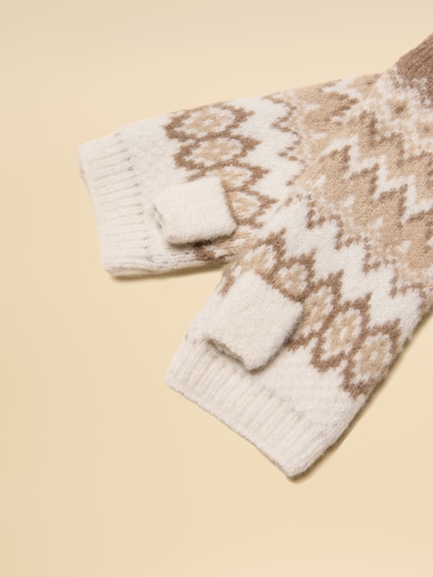joules Kara Neutral Fingerless Fairisle Glove