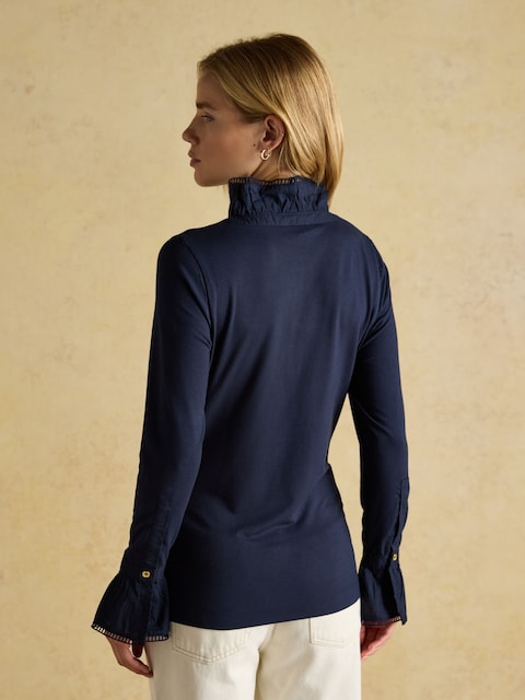 Joules Kate Navy Long Sleeve Frilled Neck Top