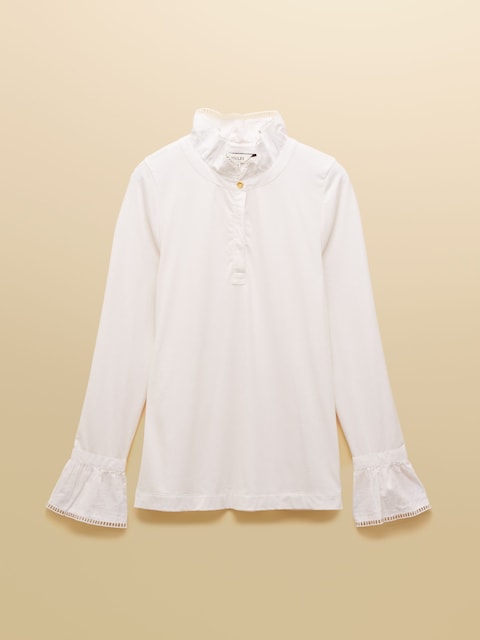 joules Kate White Long Sleeve Frilled Neck Top