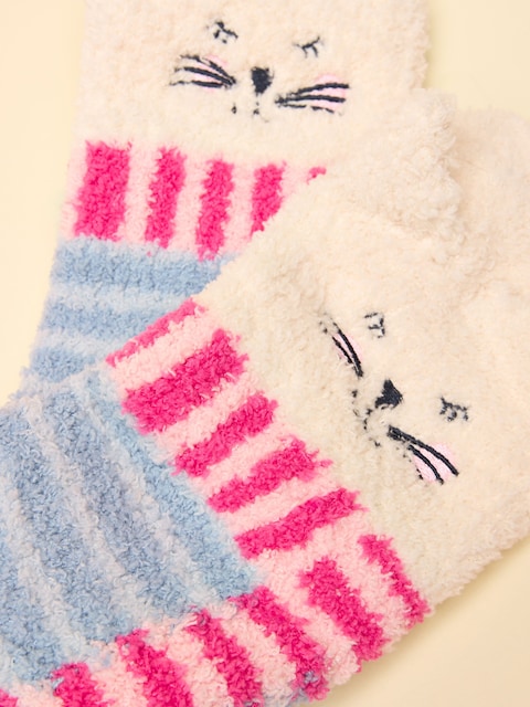 Joules Kids' Fluffy Cat Blue/Pink Character Socks