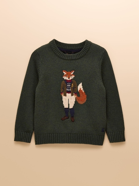 Joules Kids' Jonty Fox Green Knitted Jumper