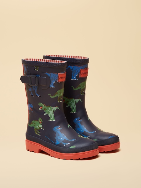 Joules Kids' Navy & Red Dinosaur Printed Wellies