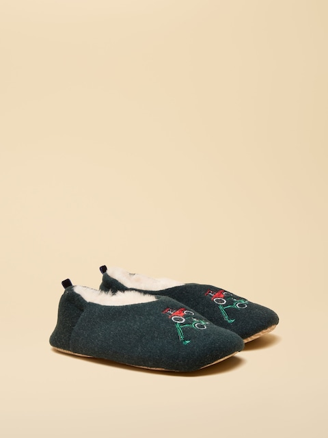 Joules Kids Slippet Green Embroidered Slipper