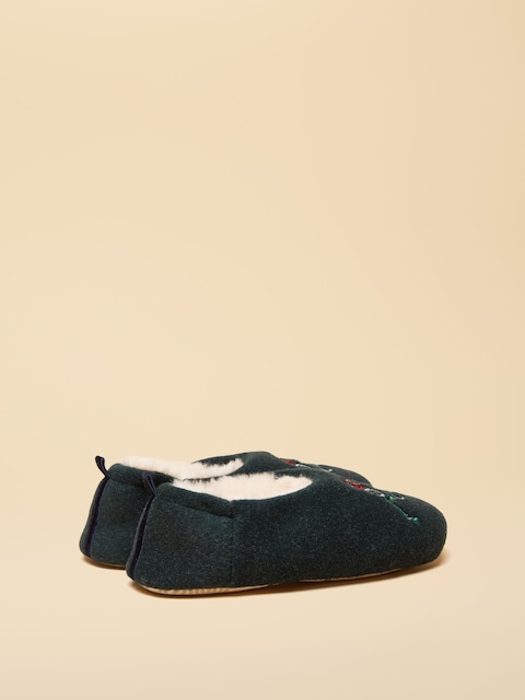 Joules Kids Slippet Green Embroidered Slipper