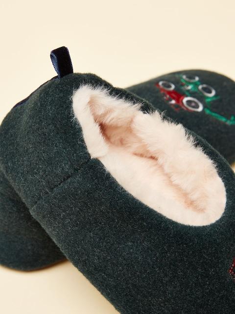 joules Kids Slippet Green Embroidered Slipper