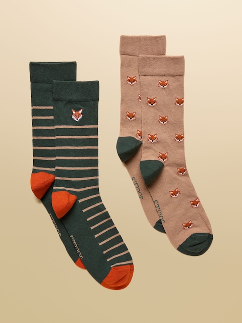 Joules Kingsbury Green/Orange 2 Pack Socks