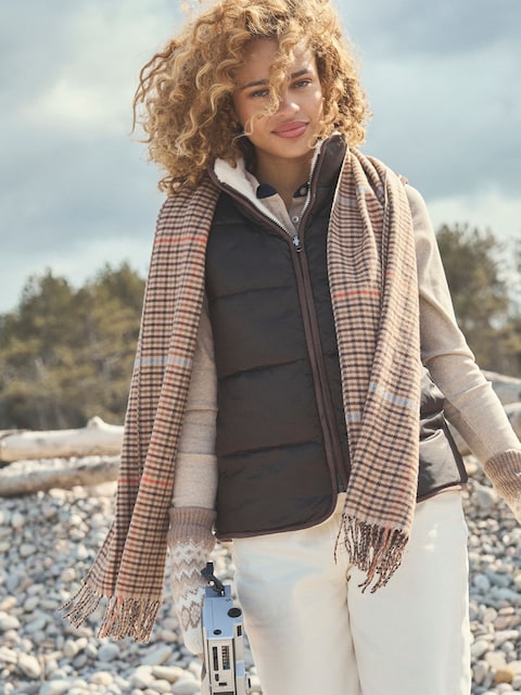 Joules Langtree Brown Check Large Unisex Scarf