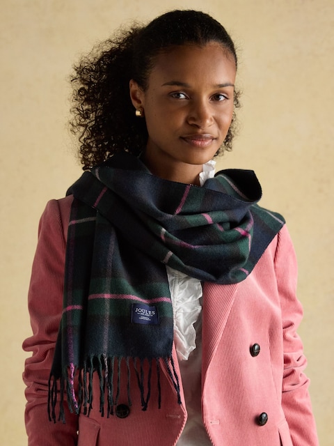 Joules Langtree Navy / Pink Check Large Unisex Scarf