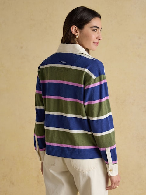 Joules Lara Blue & Green Stripe Boxy Fit Rugby Shirt