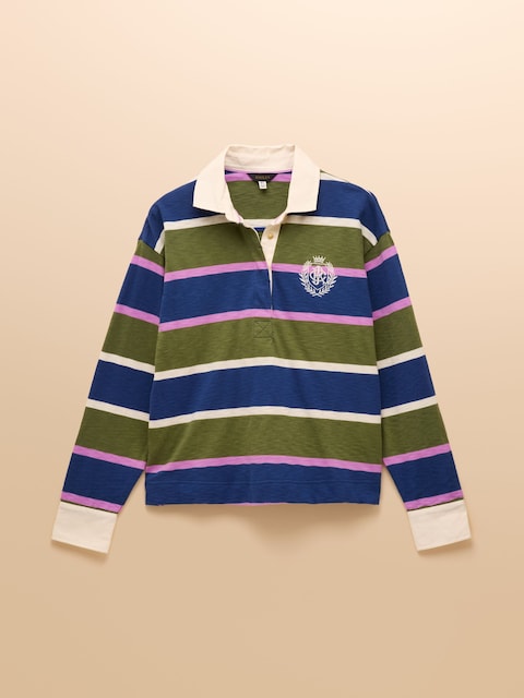 joules Lara Blue & Green Stripe Boxy Fit Rugby Shirt