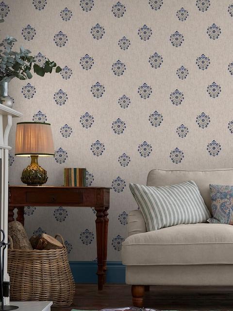Joules Linen Blue Grove Motif Print 10M Wallpaper