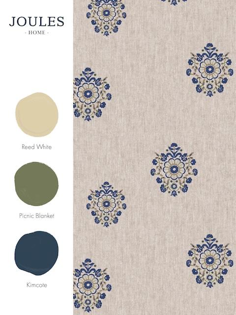 joules Linen Blue Grove Motif Print 10M Wallpaper