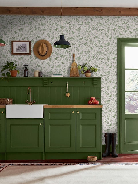 Joules Linen Green Pheasant Print 10M Wallpaper